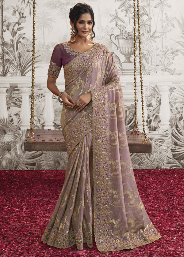 Light Purple Tissue Designer Saree with Embroidered Blouse