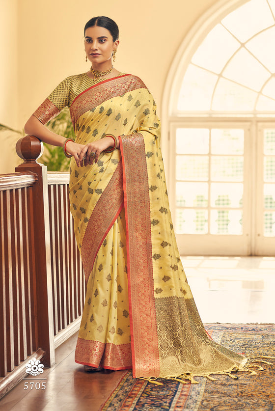 Yellow Woven Banarasi Tussar  Silk Saree