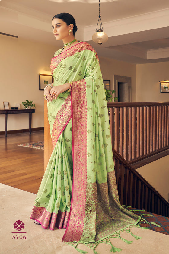 Green Woven Banarasi Tussar  Silk Saree