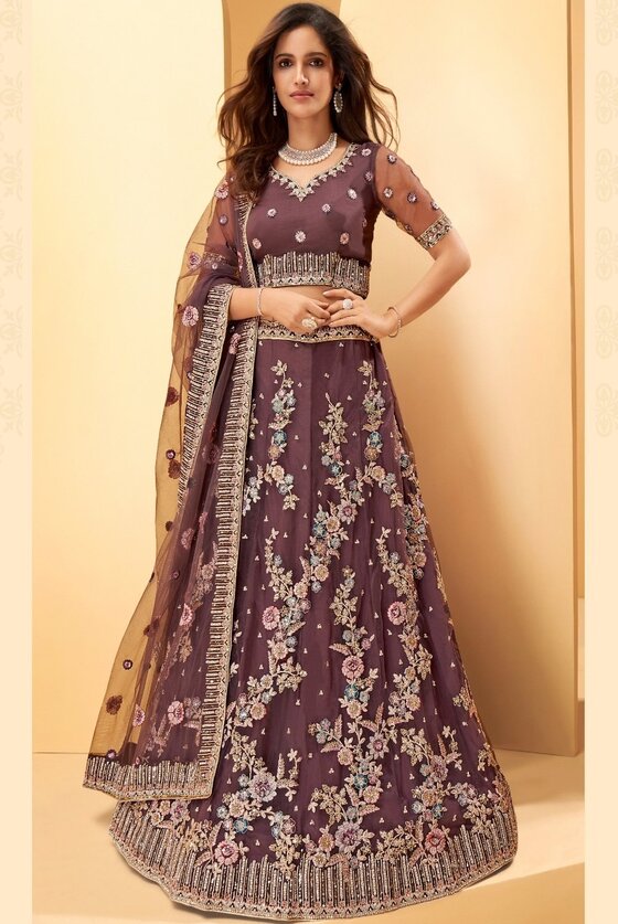 Grape Purple Lehenga Choli With Tread Embroidery & Stone Work