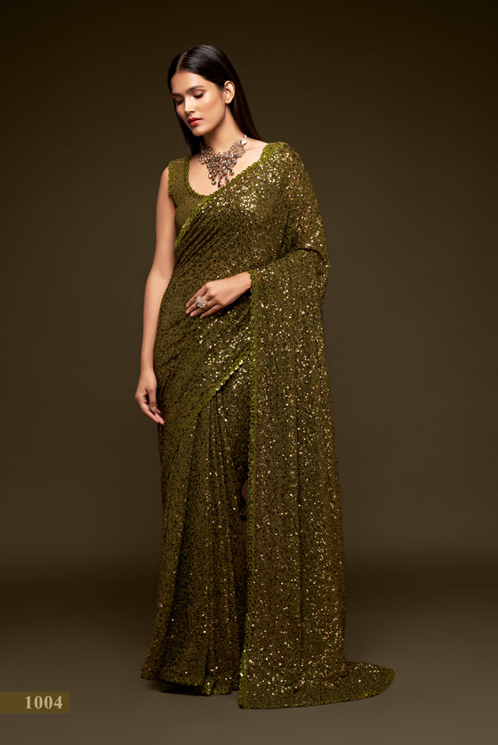 Mehendi Green Designer Sequins Georgette Saree