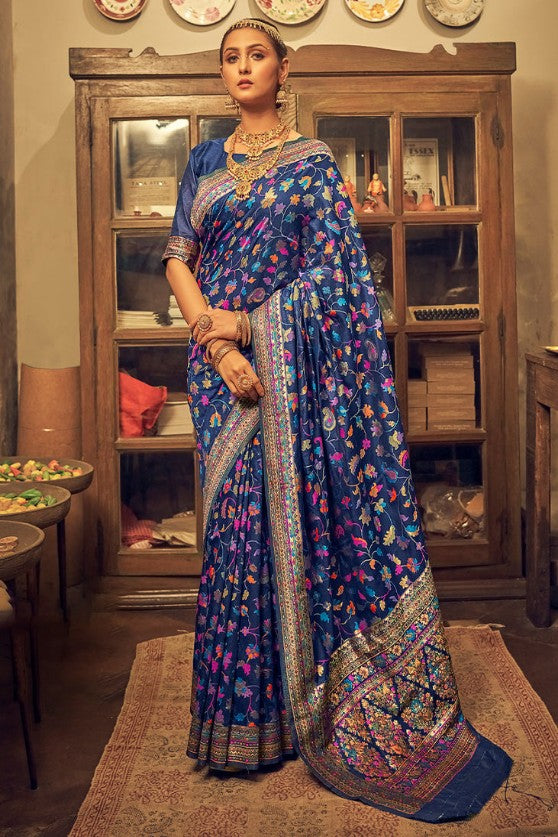 Princess Blue Banarsi Woven Jamewar Saree