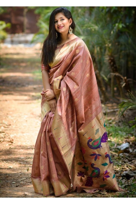 Ballerina Pink Paithani Tussar Silk Saree