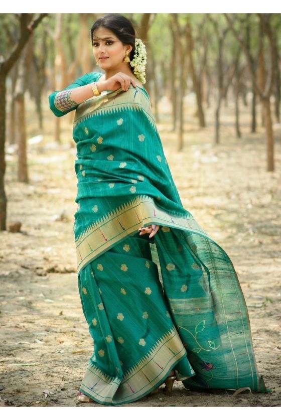 Jade Green Paithani Tussar Silk Saree