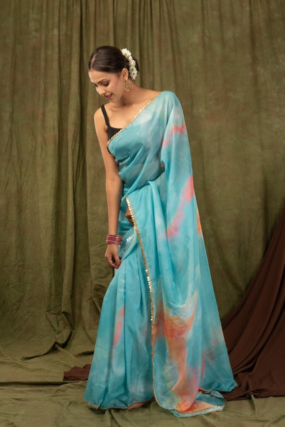 Multi-Coloured Designer Organza Saree