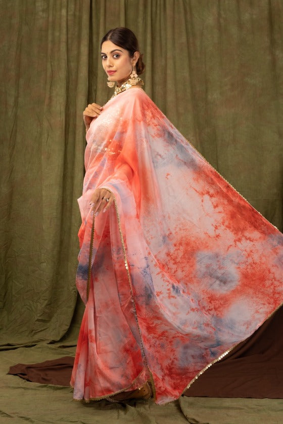 Multi-Coloured Designer Organza Saree