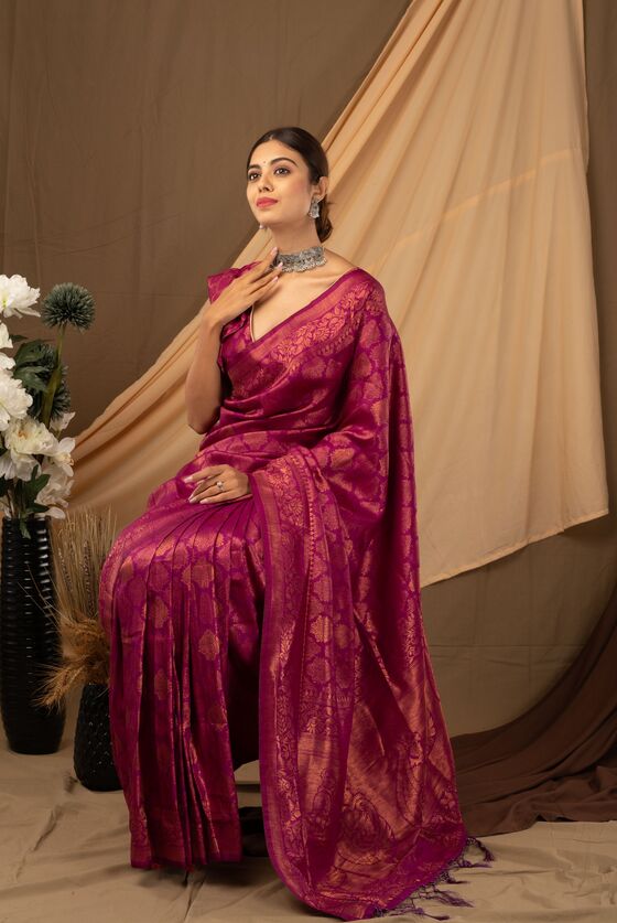 Maroon Zari Woven Kanjivaram Silk Saree