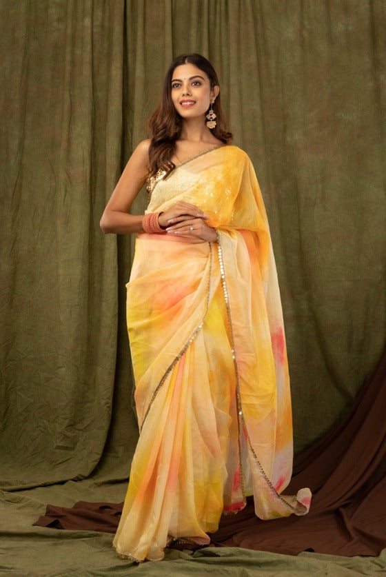 Multi-Coloured Designer Organza Saree