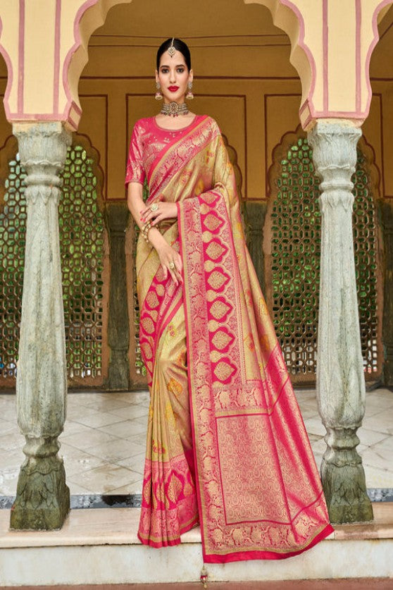 Rosybrown  Kanjivaram Tissue Silk Saree With Designer Blouse