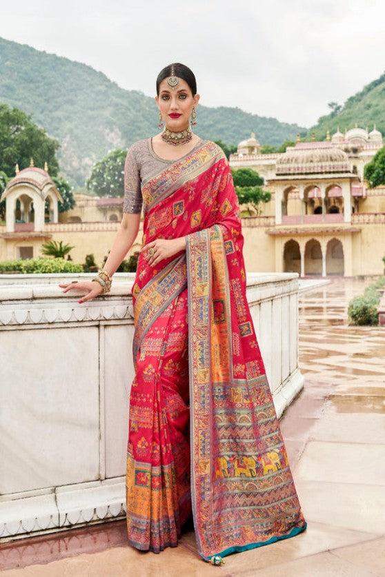 Multi Color Kanjivaram Tissue Silk Saree With Designer Blouse