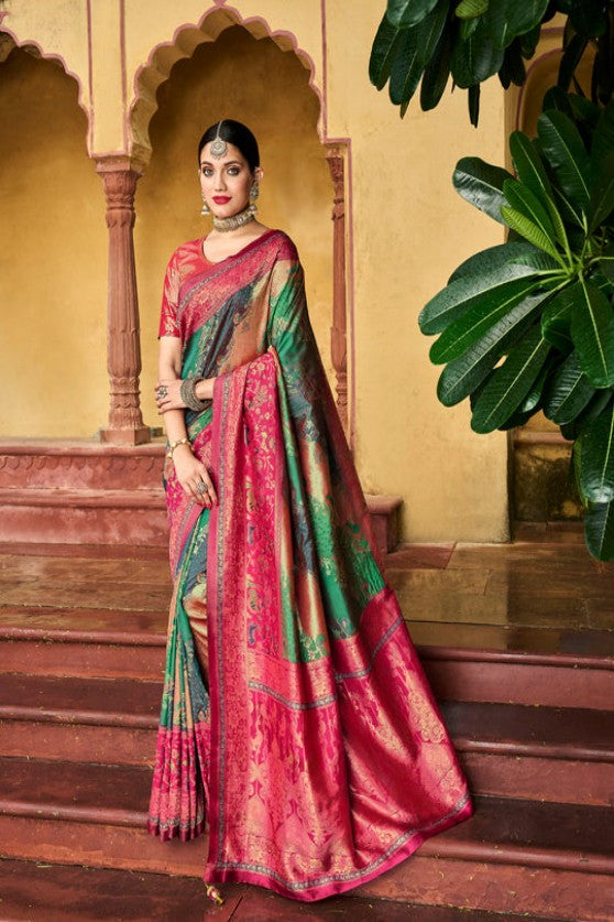 Green Kanjivaram Tissue Silk Saree With Designer Blouse