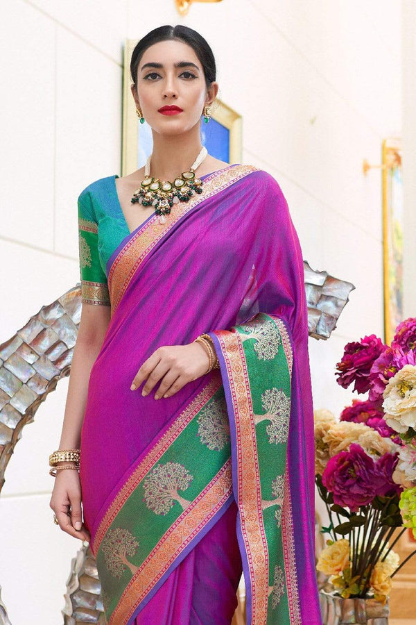 Magenta Purple Zari Woven South Silk Saree