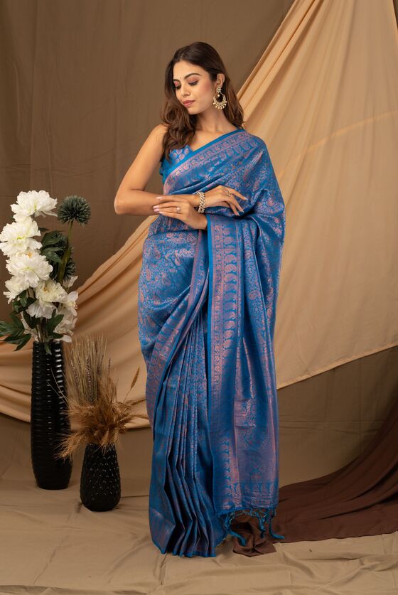 Dark Blue Zari Woven Kanjivaram Silk Saree