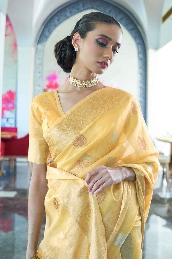 Blonde Yellow Organza Saree