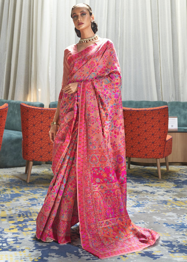 Royal Pink Multicolor Jamewar Weave Saree