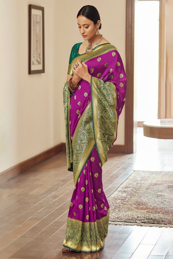 Purple Meenakari Banarasi Silk Saree