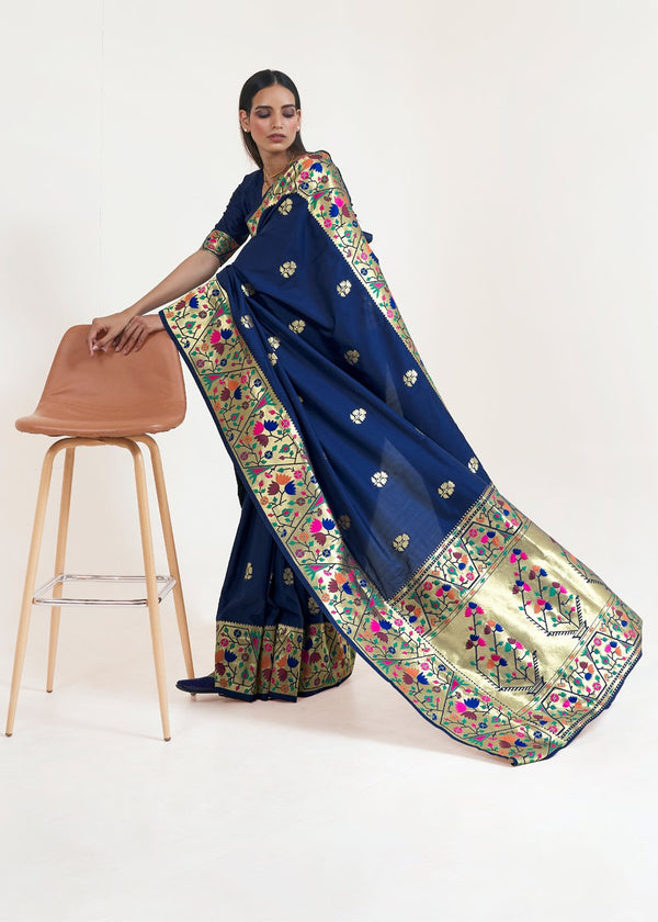 Royal Palace Blue Woven Paithani Saree