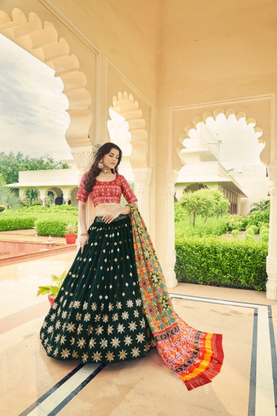 Green Color Georgette Lehenga Choli with Patola Dupatta
