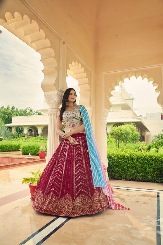 Deep Pink Georgette Lehenga Choli with Patola Dupatta