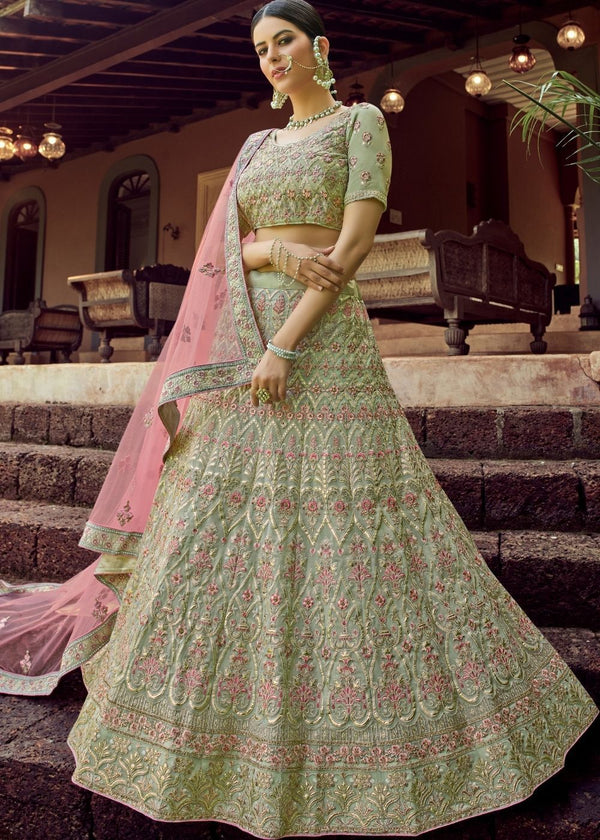 Light Green Lehenga Choli with Resham and Dori Work