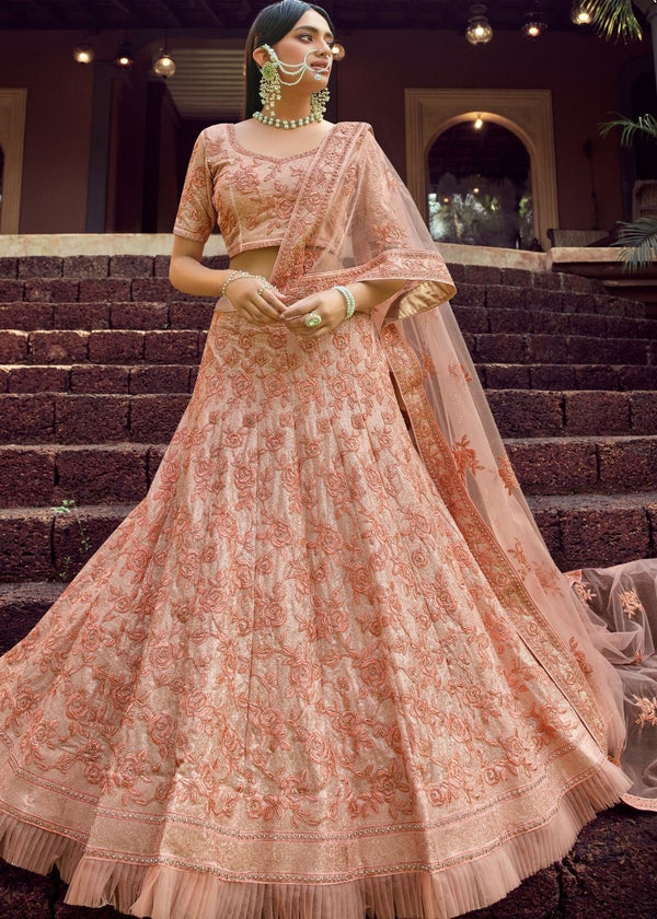 Peach Pink  Georgette Lehenga Choli With Resham and Sequins Work