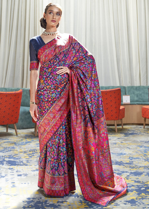 Royal Blue Multicolor Jamewar Weave Saree