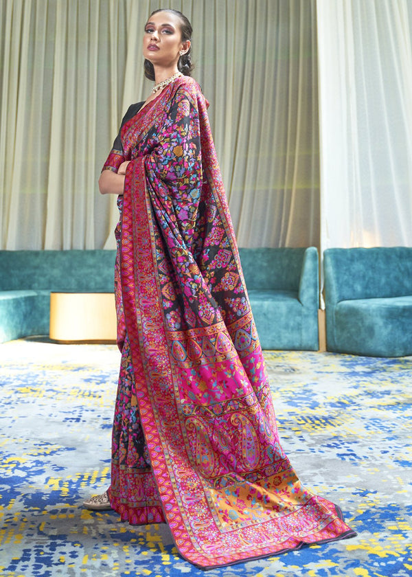 Royal Black Multicolor Jamewar Weave Saree