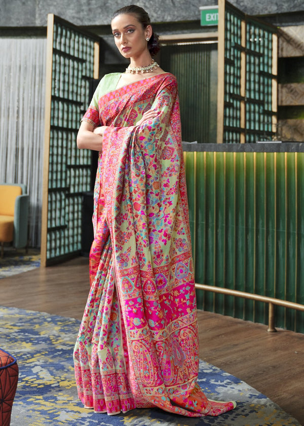 Royal Spring Green Multicolor Jamewar Weave Saree