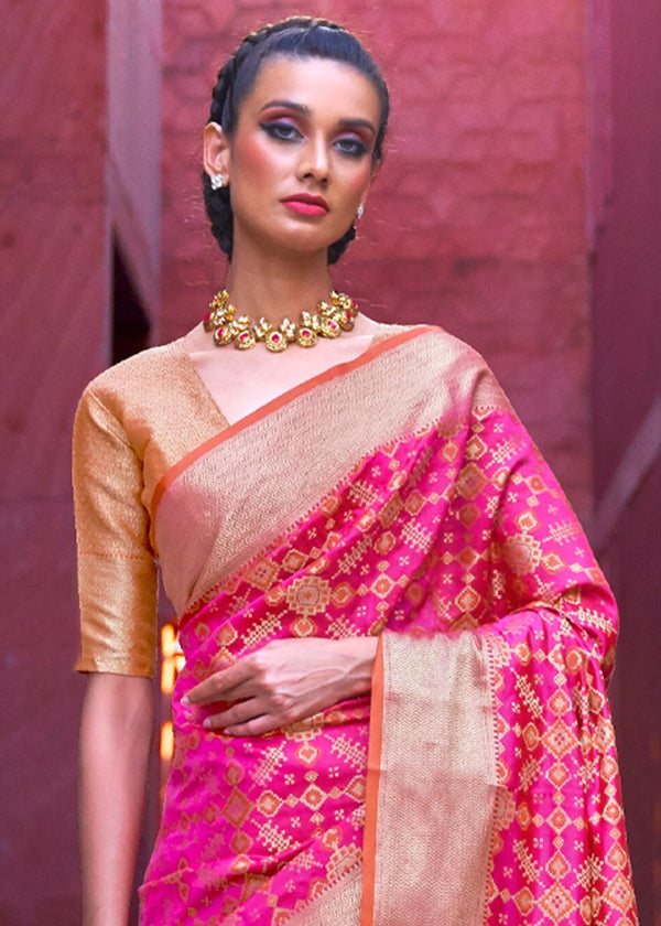 Hot Pink Woven Patola saree