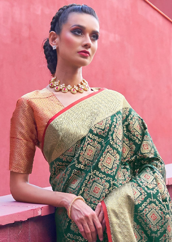 Emerald Green Woven Patola Saree