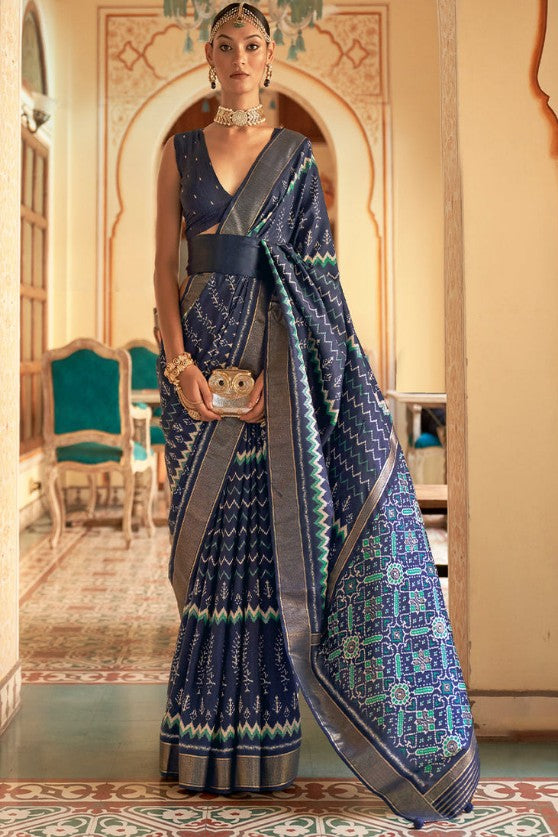 Passion Blue Patola Woven Silk Saree