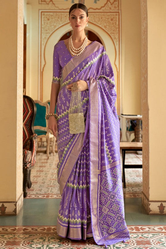 Lavender Purple Patola Woven Silk Saree