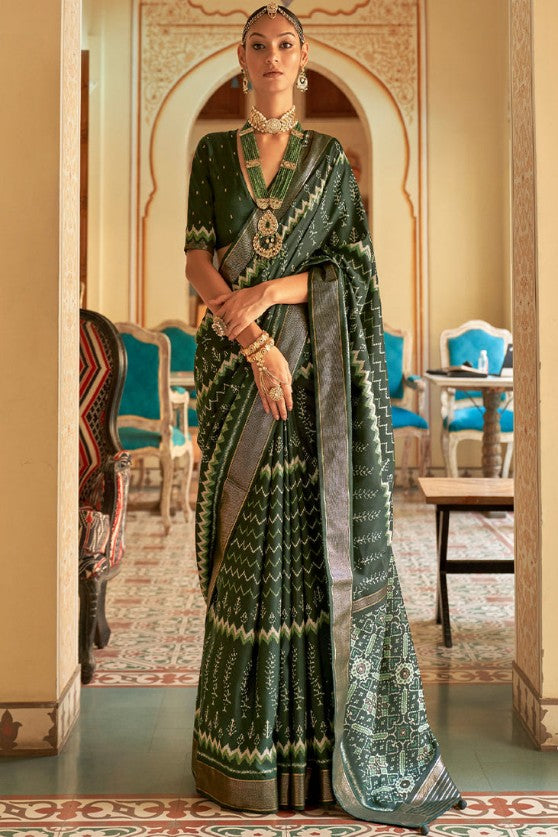 Garden Green Patola Woven Silk Saree