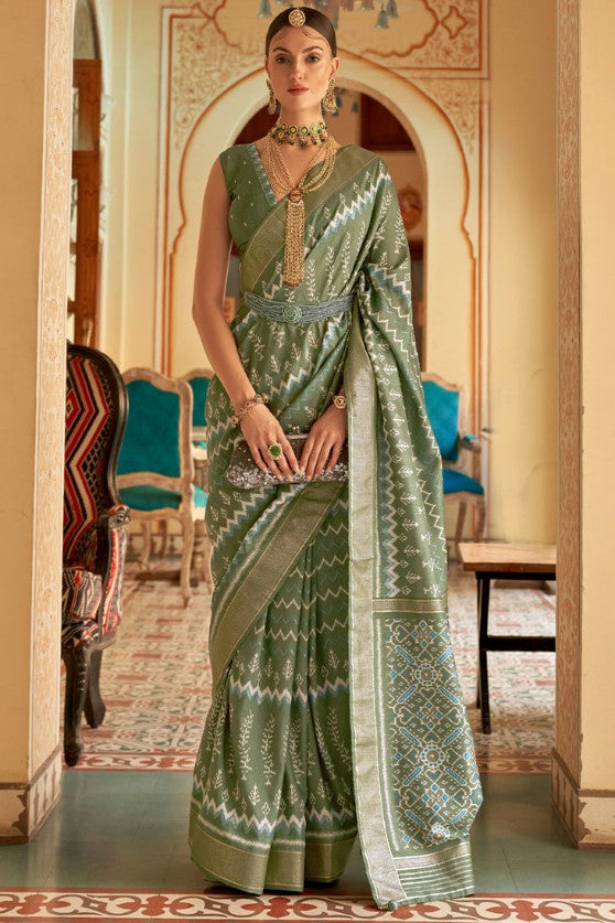 Shale Green Patola Woven Silk Saree