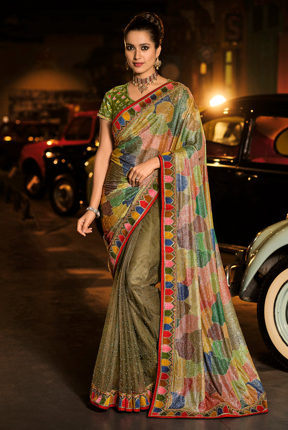 Multicoloured Lycra Half & Half Saree With Sequence Work