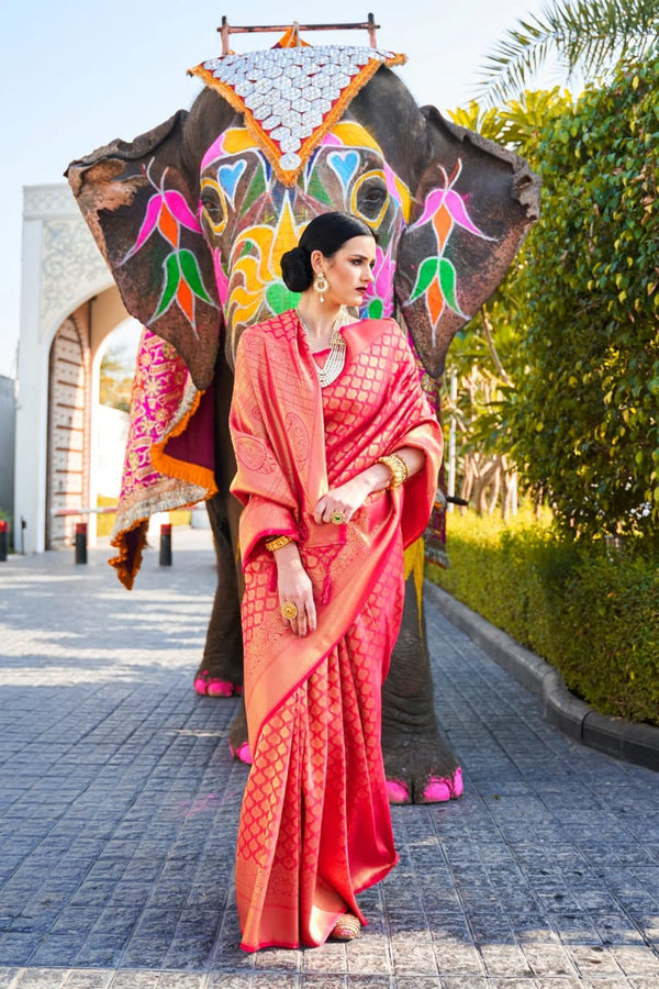 Pink Zari Woven South Silk Saree