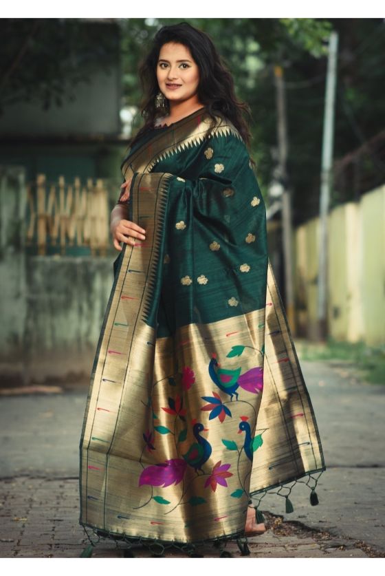 Sacramento Green Paithani Tussar Silk Saree