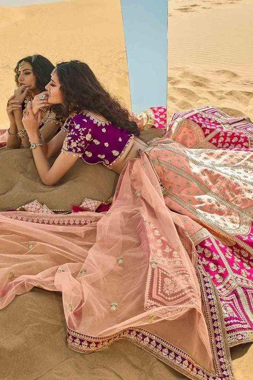 Purple And Peach Designer Wedding Lehenga