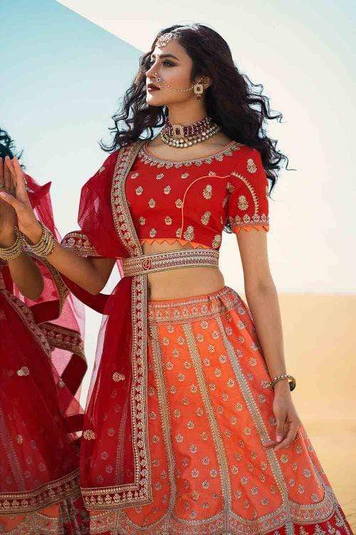 Orange And Red Designer Wedding Lehenga