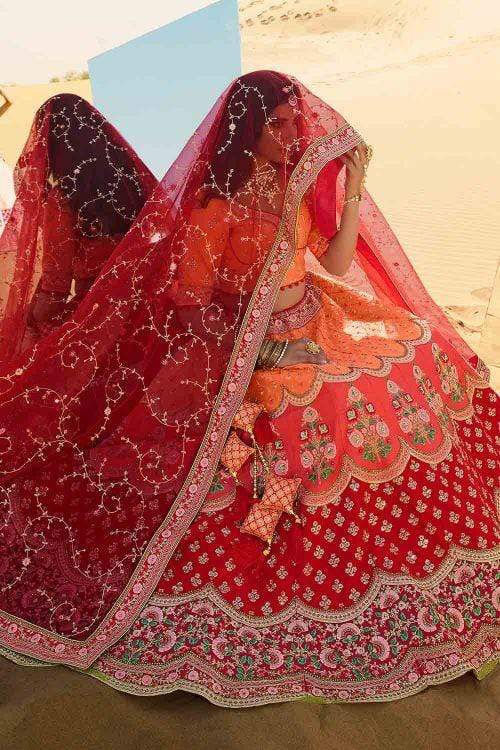 Red And Orange Designer Wedding Lehenga