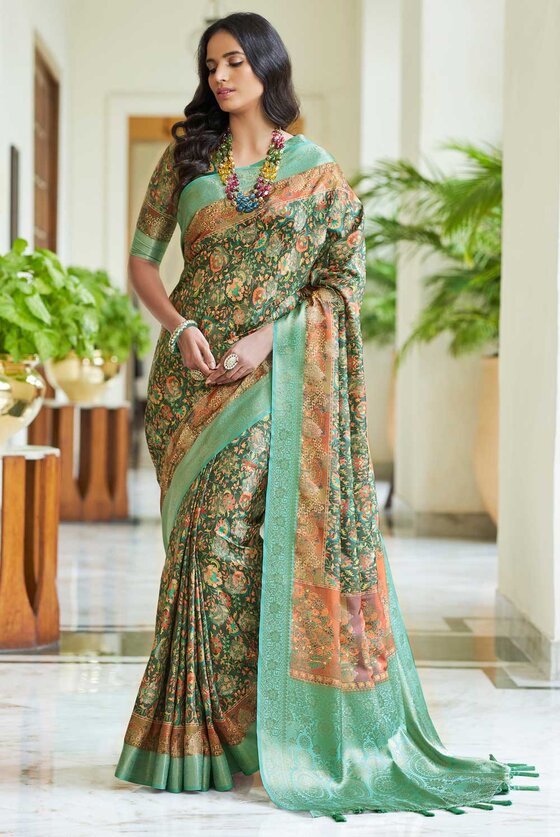 Green Kashmiri Silk Digital Printed Saree