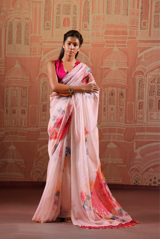 Baby Pink Designer Organza Silk Saree