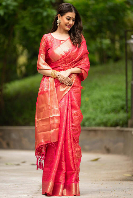 Pink Zari Woven Banarasi Silk Saree