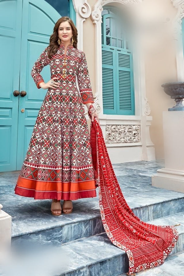 Trendy Patola print gown to enhance your beauty..