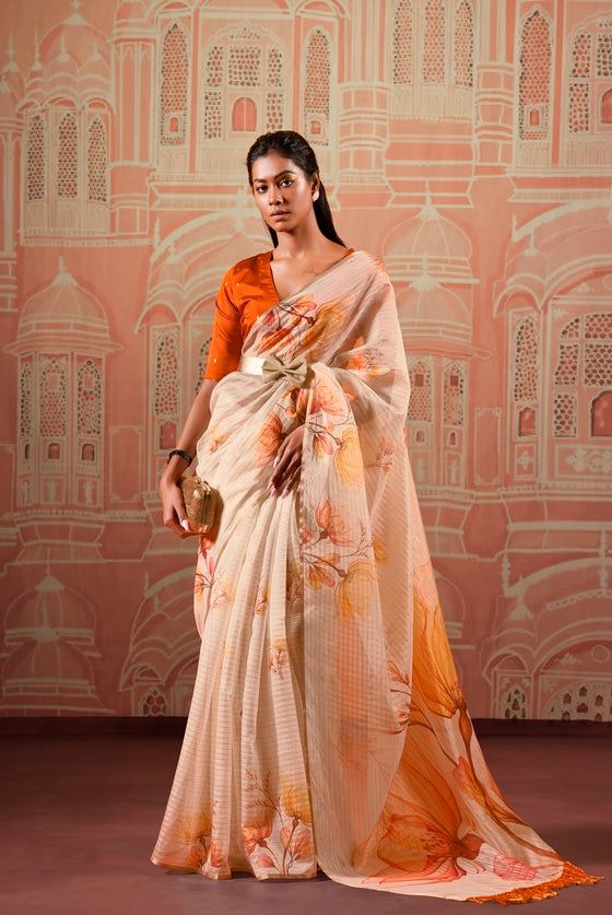 Orange Designer Organza Silk Saree