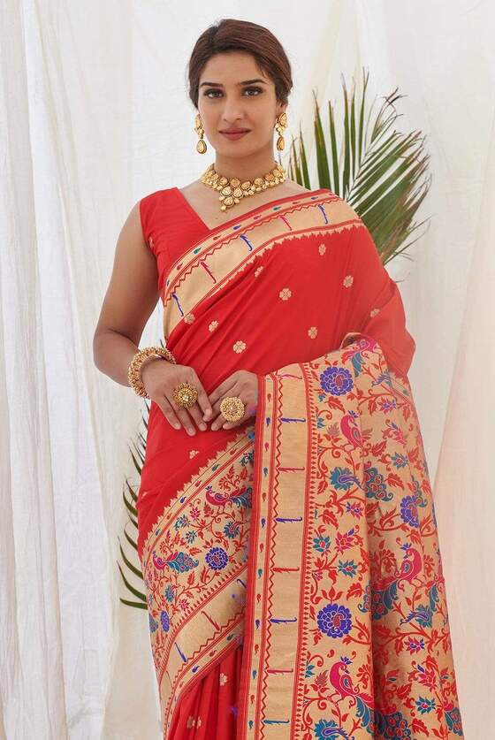 Venetian Red Paithani Saree