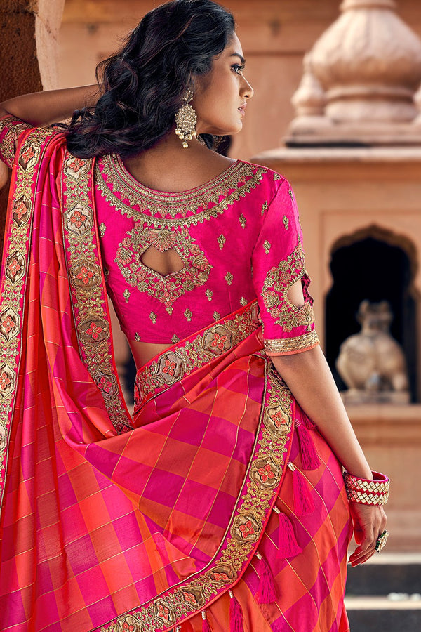 Shades of Pink Exclusive Designer  Embroidered Blouse Designer Saree