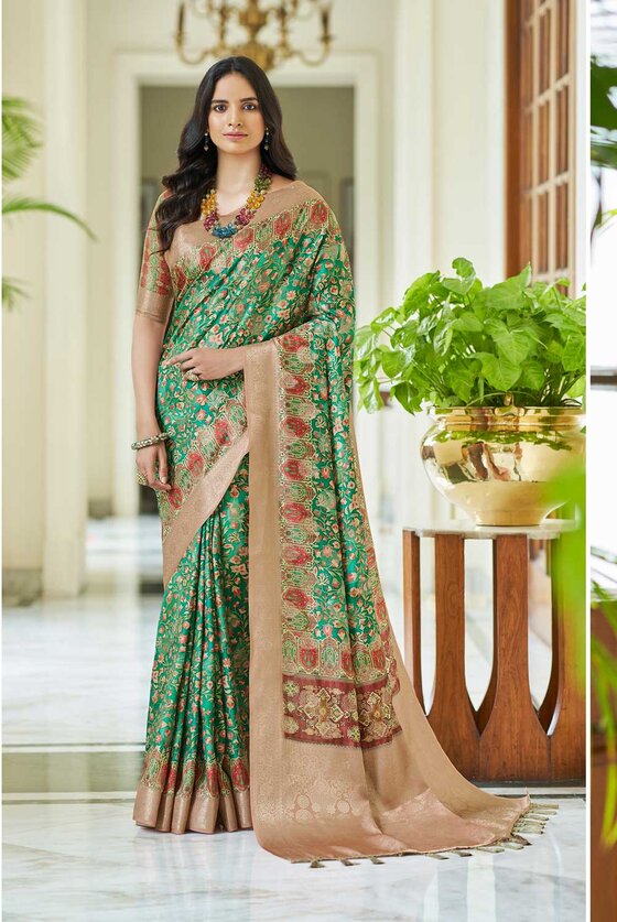 Green Kashmiri Silk Digital Printed Saree