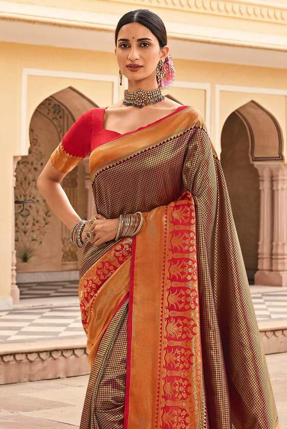 Gingerbread Brown Woven Kanjivaram Silk Saree