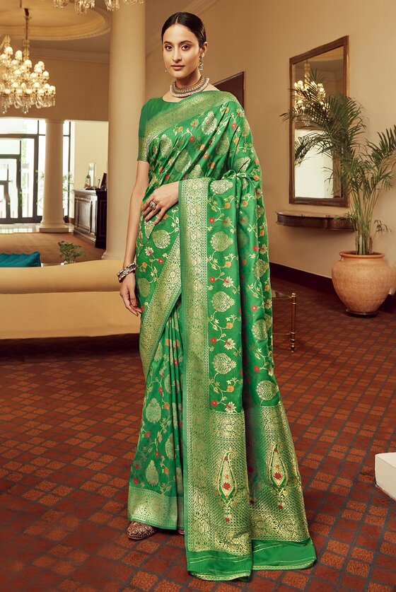 Wedding Green Meenakari Banarasi Silk Saree